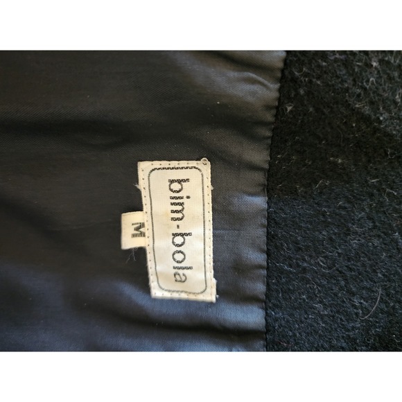 Vintage 80s Black 100% Wool Batwing Sleeve Coat Cape Beaded Button Medium - Picture 7 of 10